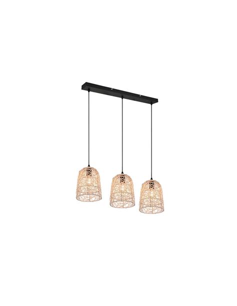 Lámpara de techo colgante rattan natural Lovis 3xE27 40W LeonLeds