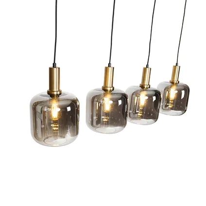 Qazqa Design Hanglamp Zwart Met Goud Met Smoke Glas Lichts Zuzanna