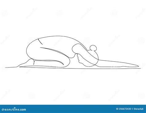 Continuous Line Drawing Of Woman Doing Exercise Yoga Stock Illustration