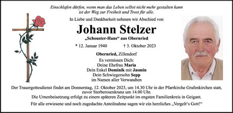 Traueranzeigen Von Johann Stelzer Mittelbayerische Trauer