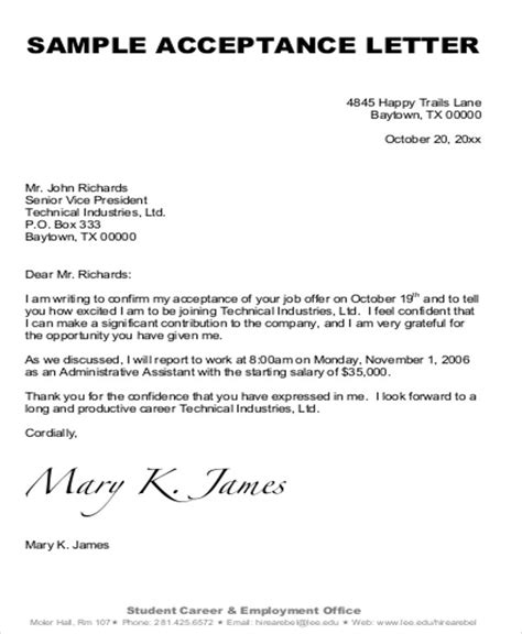 Free 8 Sample Formal Acceptance Letter Templates Pdf