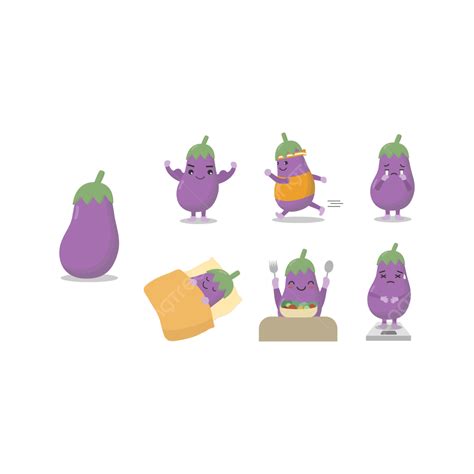 Strong Pose Vector Art Png Cute And Funny Eggplant Characters In