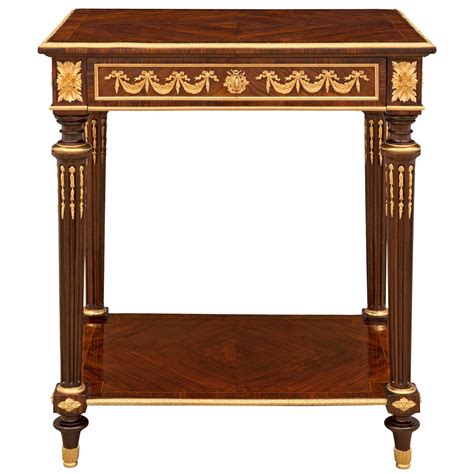 French 19th Century Louis XVI Mahogany Ormolu And Marble Side Table At