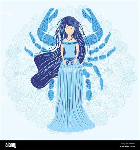 Zodiaco Cáncer Zodiaco Ilustración De Signo Como Una Hermosa Niña Con