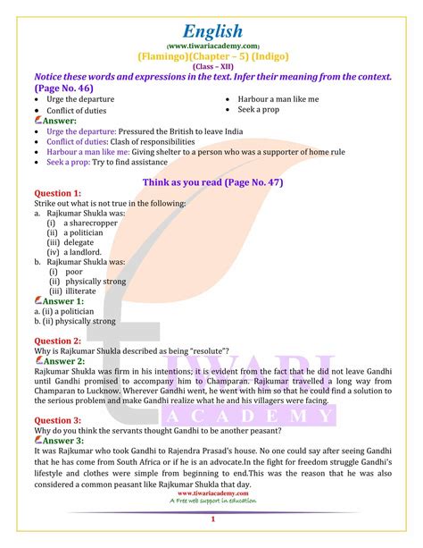 Ncert Solutions For Class English Flamingo Chapter Indigo