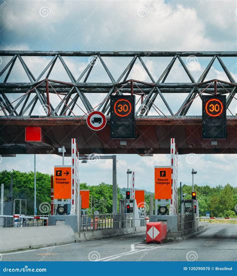 Cars Passing through the Point of Toll Highway, Toll Station in France