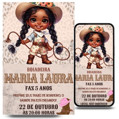 Convite Virtual Digital Boiadeira Cowgirl Fazendeira Elo