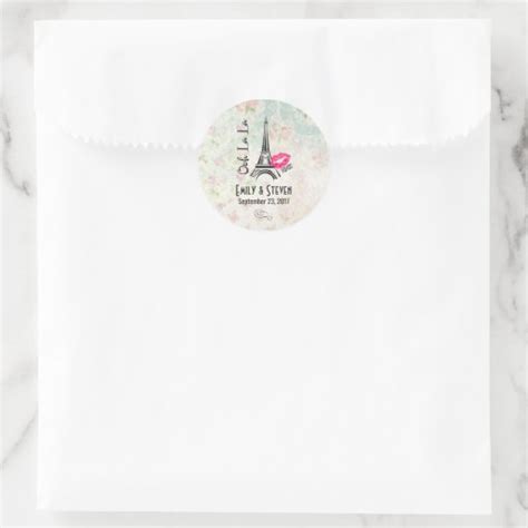 Ooh La La Paris Eiffel Tower Vintage Wedding Classic Round Sticker Zazzle