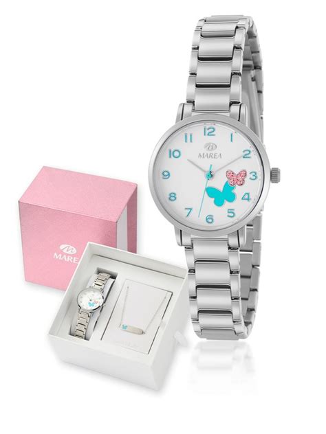 Pack Comuni N Reloj Marea Ni A Acero Y Pulsera De Plata Mariposa B