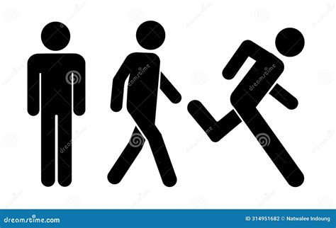 Man Stands Walk And Run Icon Set People Symbol Stock Vector