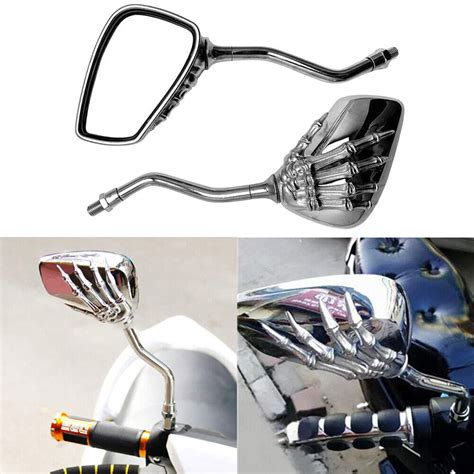 Skeleton Hand Motorcycle Mirrors 10mm 8mm Thread Universal 1 Pair