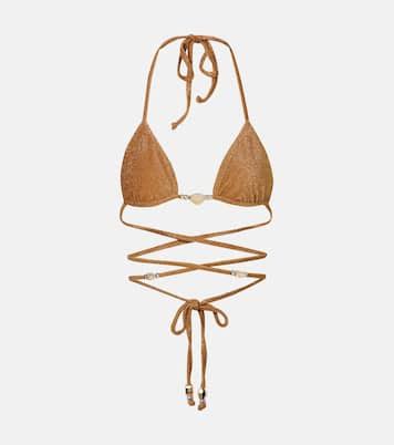 Shell Embellished Bikini Top In Brown Same Mytheresa