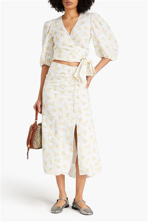 Claudie Pierlot Ruched Floral Print Crepe Midi Skirt The Outnet