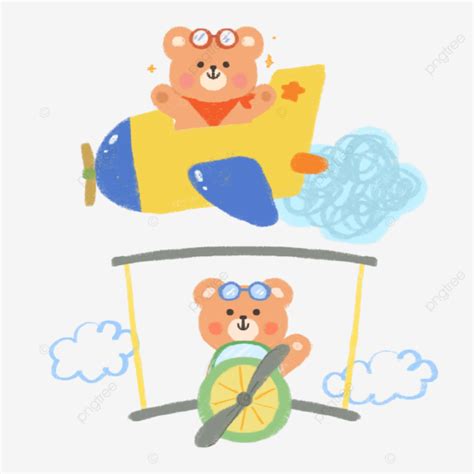 Cute Korean Bear Flying On Plane Kawaii Kawaii Korean Bear Plane Png