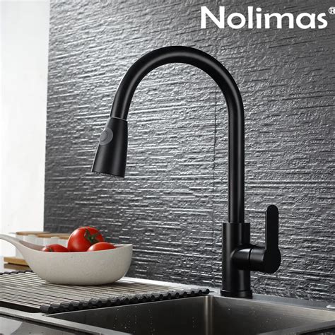 Kitchen Faucet SUS Stainless Steel Hot And Cold Double Control Pull Out Faucets Black Paint