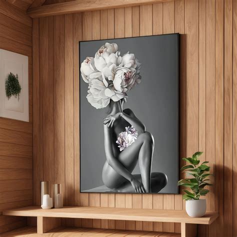 Elegant Floral Nude Canvas Sensual Flower Art Nude Wall Decor Artistic Nude Print Ready To