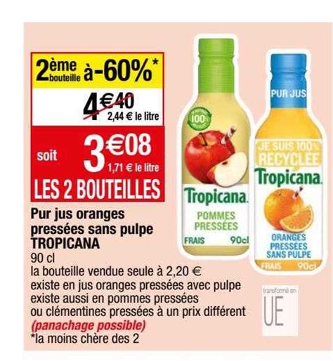 Promo Pur Jus Oranges Press Es Sans Pulpe Tropicana Chez Migros France