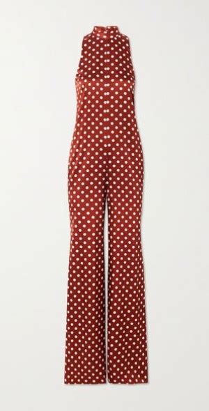 Caroline Constas Meredith Polka Dot Silk Blend Satin Jumpsuit