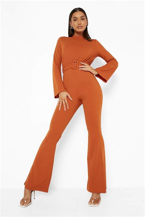 Flared Sleeve Belted Tailored Jumpsuit Boohoo