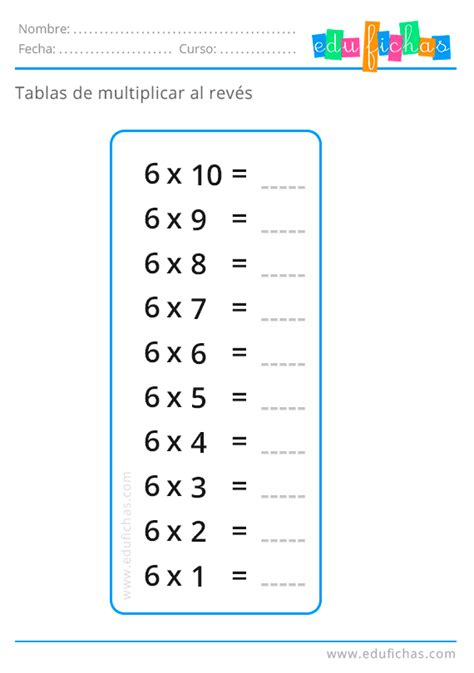 🥇 Tabla Del 6 Fichas Ejercicios Aprender A Multiplicar Gratis Math Division Worksheets