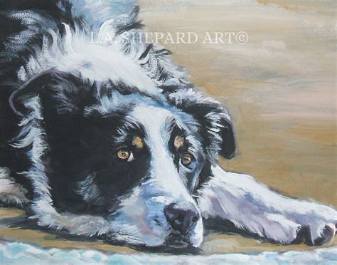 Border Collie Dog Art Portrait Canvas Print Of Lashepard Painting 11x14