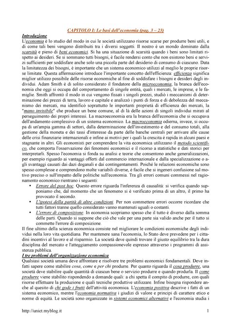 Riassunti Economia Capitolo I Le Basi Delleconomia Pag