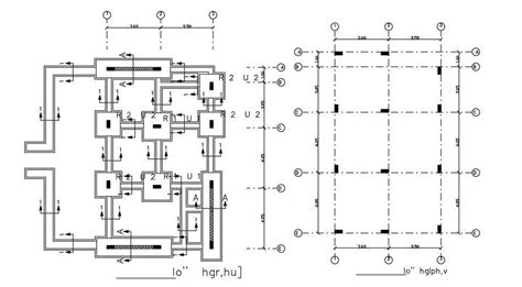 8x12m House Plan Foundation Layout Drawing Cadbull