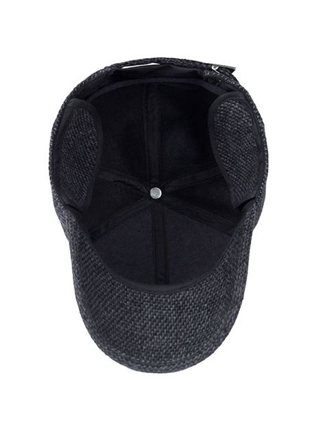 Men S Winter Warm Wool Woolen Tweed Peaked Baseball Cap Hat With Fold Earmuffs Warmer Black