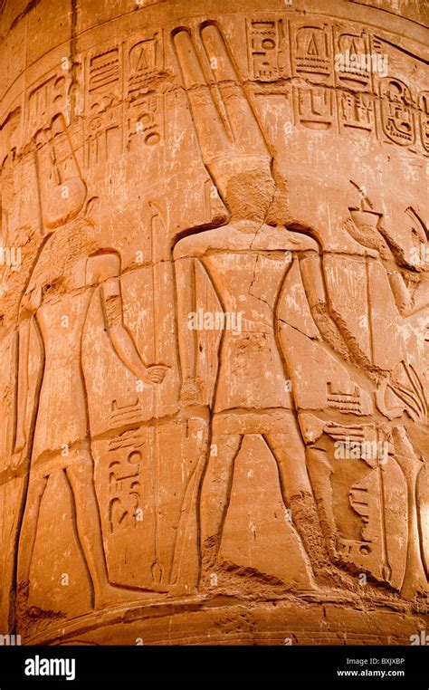 Egyptian Hieroglyphics On Column Of Temple Of Karnak Luxor Egypt