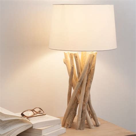 Lampe En Bois Flott Et Abat Jour En Coton H Cm Nirvana Maisons Du