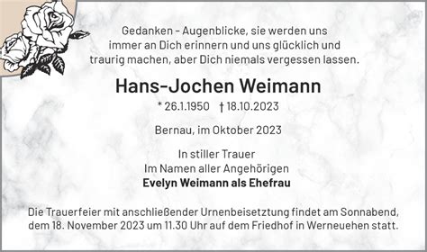 Traueranzeigen Von Hans Jochen Weimann M Rkische Onlinezeitung