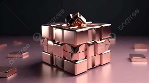 Silver Box With Cubes Of Copper On The Pink Background 3d Rendering Of Wrapped Pink Gold T