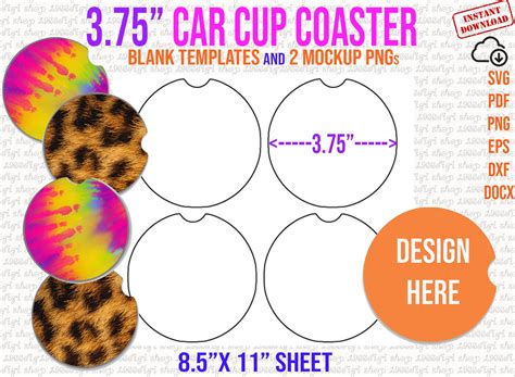 Car Cup Coaster Template 3 75 Car Cup Coaster Svg Car Etsy