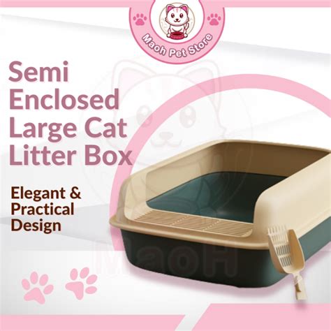 Maoh Semi Enclosed Cat Litter Box With Scoop Large Size Tandas Kucing