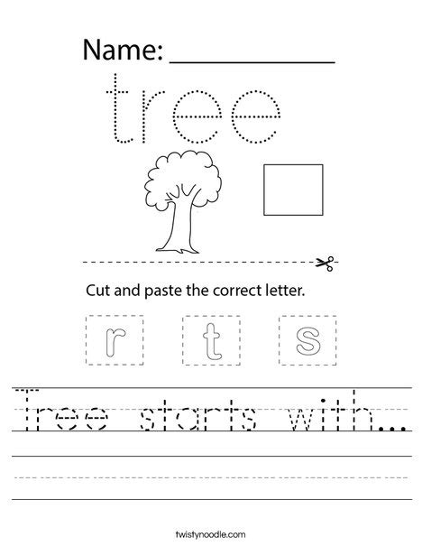 Tree Starts With Worksheet Twisty Noodle