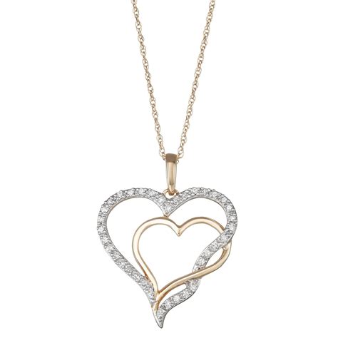 10k Gold 1 6 Carat T W Diamond Double Heart Pendant Heart Pendant Gold Heart Pendant