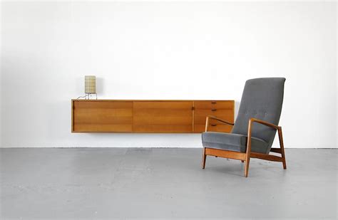 Wall Mounted Sideboard With Leather Pulls Adore Modern