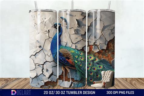 D Peacock Smashed Wall Tumbler Wrap Graphic By Delartcreation