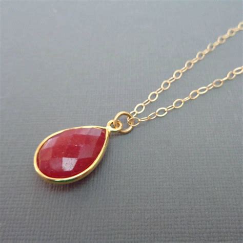 Ruby July Birthstone Gold Initial Necklace Genuine Ruby