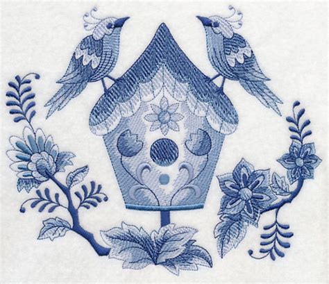 Delft Blue Birdhouse 2 Machine Embroidered Quilt Block Etsy