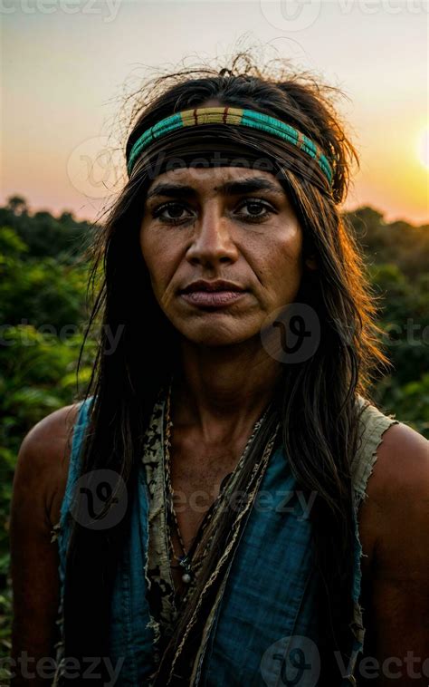 Photo Of Savage Tribal Woman In The Jungle Generative Ai