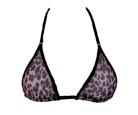 Sheer Purple Leopard Print Micro Bikini Top Sexy String Swimwear