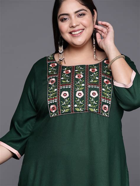 Buy Extra Love By Libas Women Plus Size Green Straight Floral