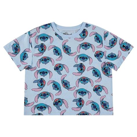 Disney Ladies Lilo And Stitch Shirt Printed Allover Stitch Crop Top