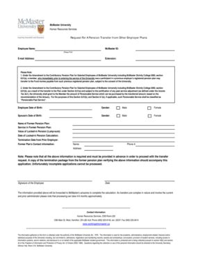 Fillable Online Workingatmcmaster Pension Transfer Application Form