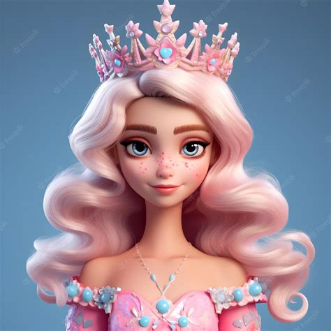 Elegante Hermosa Princesa De Dibujos Animados En 3d Foto Premium