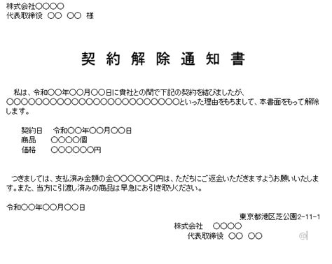 （社外文書文例）契約解除通知書 介護経営ドットコム