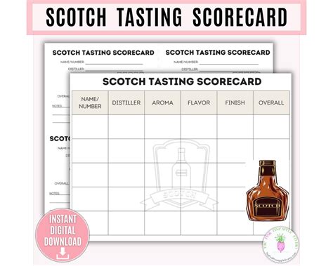 Scotch Tasting Scorecard Printable Scotch Party Scotch Flight Scotch