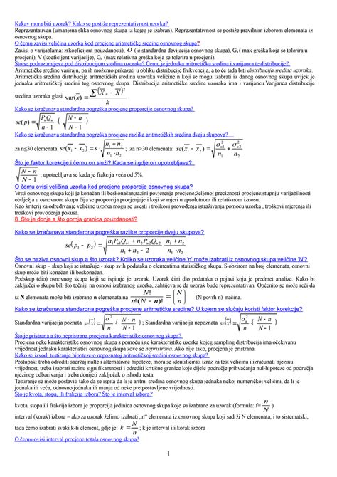 Statistika Teorija III Kolokvij Kakav Mora Biti Uzorak Kako Se