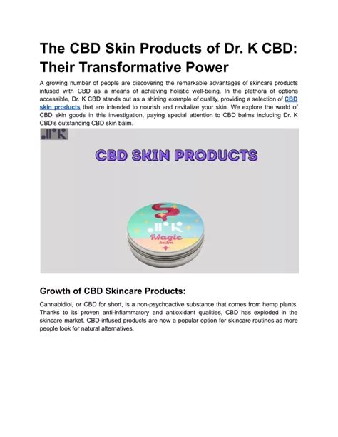 Ppt The Cbd Skin Products Of Dr K Cbd Their Transformative Power